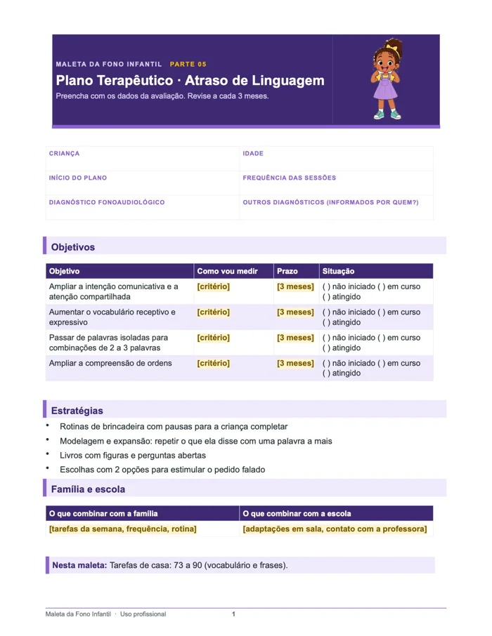 Plano terapêutico: atraso de linguagem (Word)